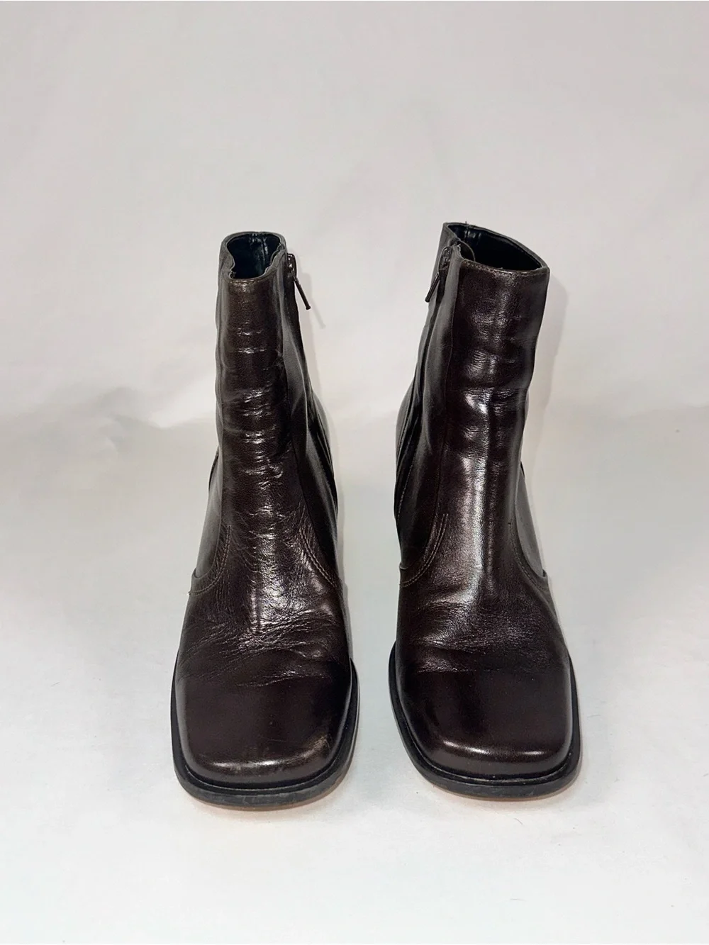 Etienne Aigner Swatter Truffle Brown Leather Ankle Boots Size 7.5 Square Toe